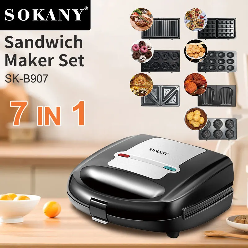 Houselin Sandwich Maker,7 in1 Waffle Maker,Toaster and Electric Grill with Non-stick Coating Plate,Easy to Clean,Heating Up Fast