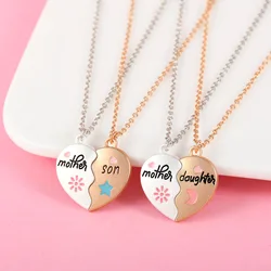 Lovecryst 2Pcs/set Heart-shaped Letter Mother and Son or Daughter Mother's Day Necklace for Love Parent Child Jewelry Gifts