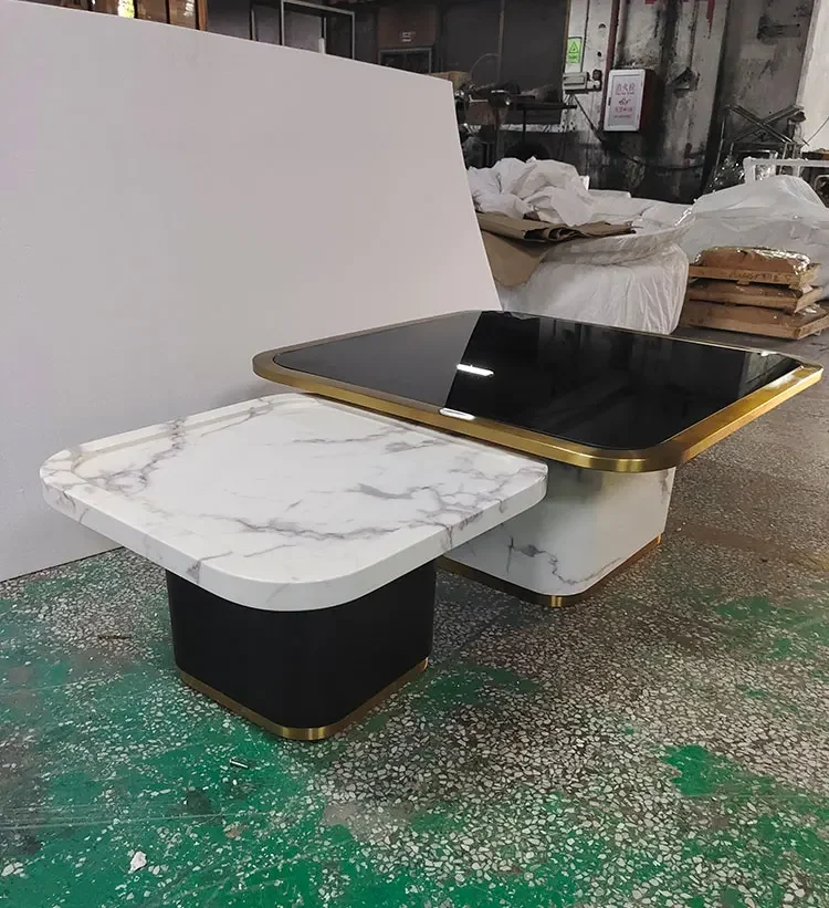 

Designer Combined Tea Table Light Luxury Minimalist Marble Small Apartment Living Room Stainless Steel Square Tea Table