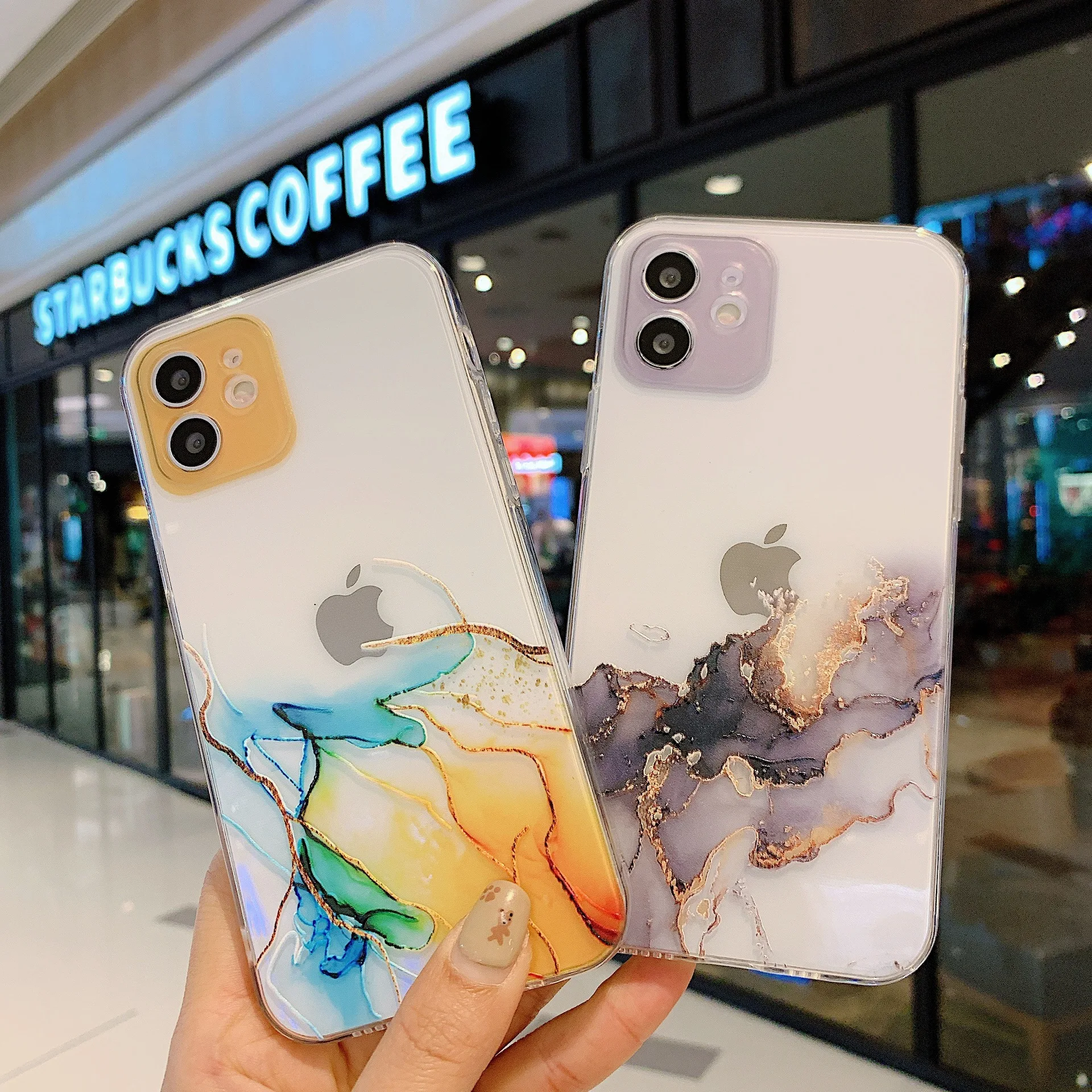 For iPhone 14 Pro Max 13 12 Mini 11 X XR XS 7 8 Plus 6 6S 7P 8P Watercolor Painting Phone Case Colorful Marble Clear Soft Cover