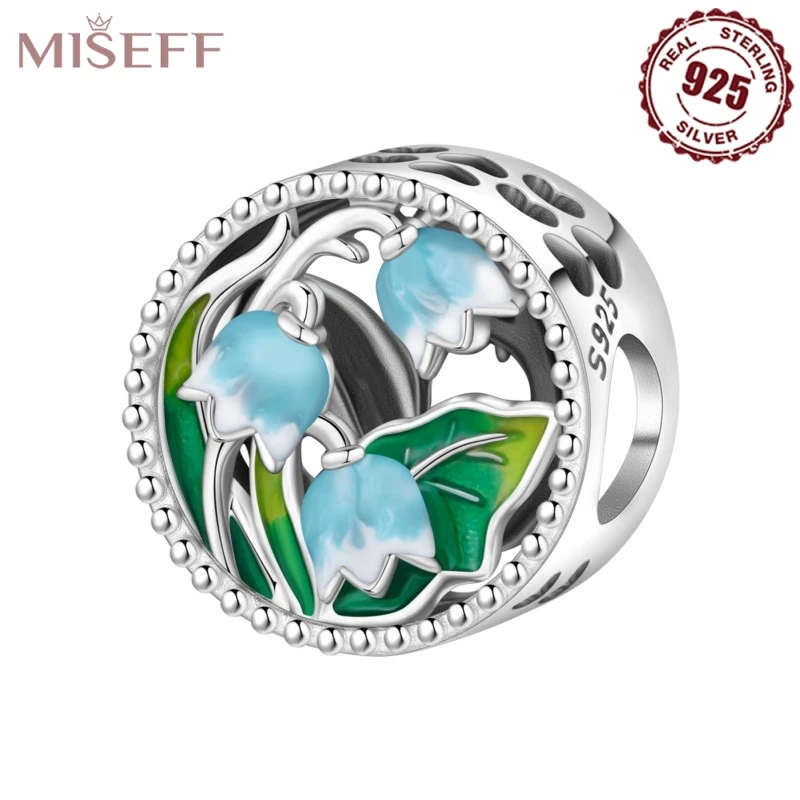 

MISEFF, новинка 2025 года, настоящее серебро 925 пробы, зеленые подвески в виде лилии, бусины, оригинальные браслеты, ювелирные изделия, женские подарки на вечеринку