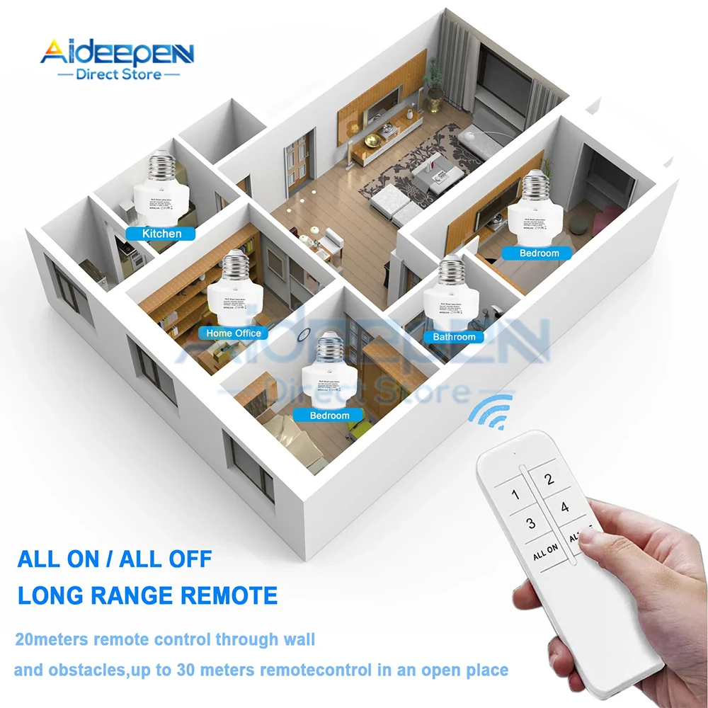 Wifi E26 E27 Патрон лампы 40M Диапазон для светодиодных ламп Патрон беспроводного выключателя света Комплект переменного тока 100-240 В для Alexa Google