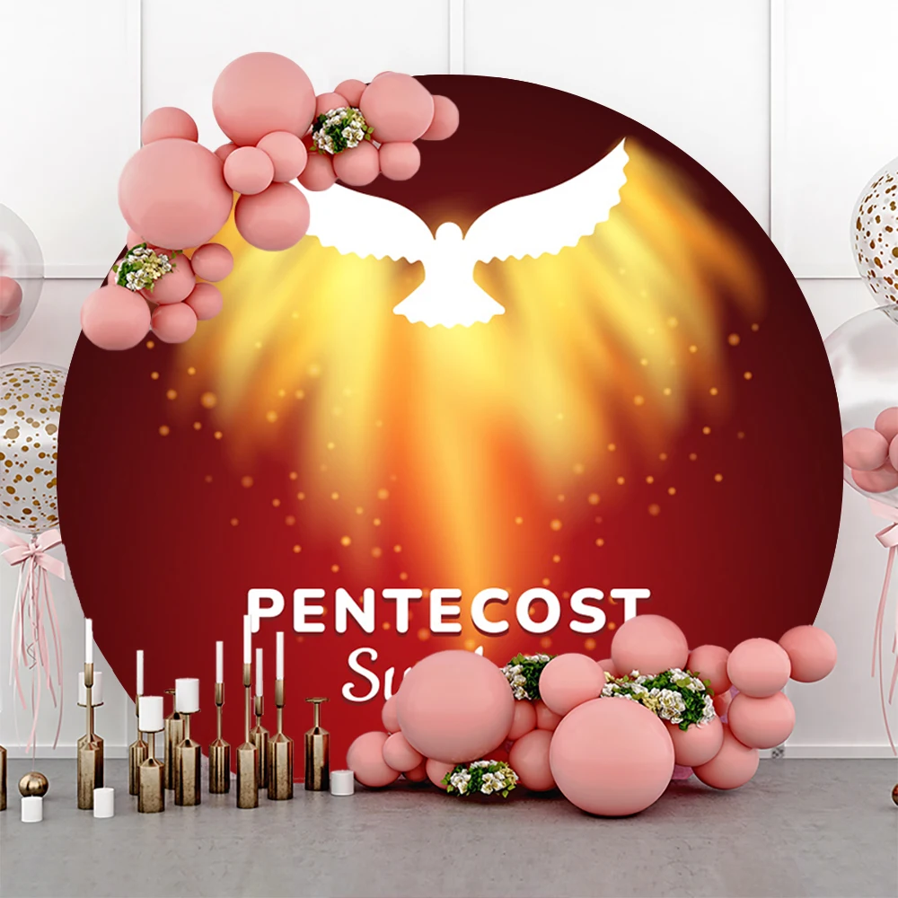 Yeele 2026 Happy Pentecost Round Backdrop Cover Jesus Christ Cross Pray God Bless Holy Spirit Dove Church Party Photo Background