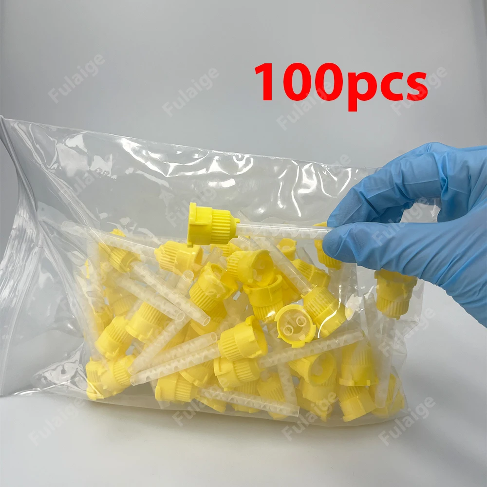 

100pcs Dental Mixing Tips Impression Disposable 1:1 Intraoral Material Nozzles Mixed Tube Head Silicone Rubber Dispensing Gun