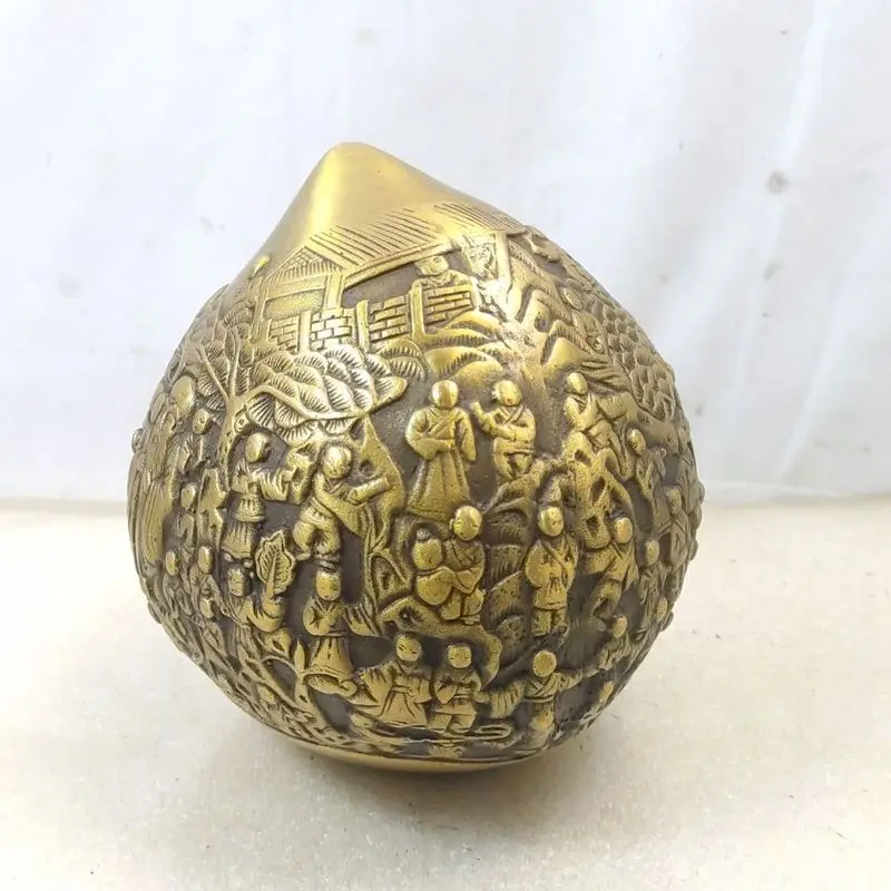 Brass longevity peach, eight immortals wish longevity peach, large antique-style aged brass cast longevity peach, copper craft o