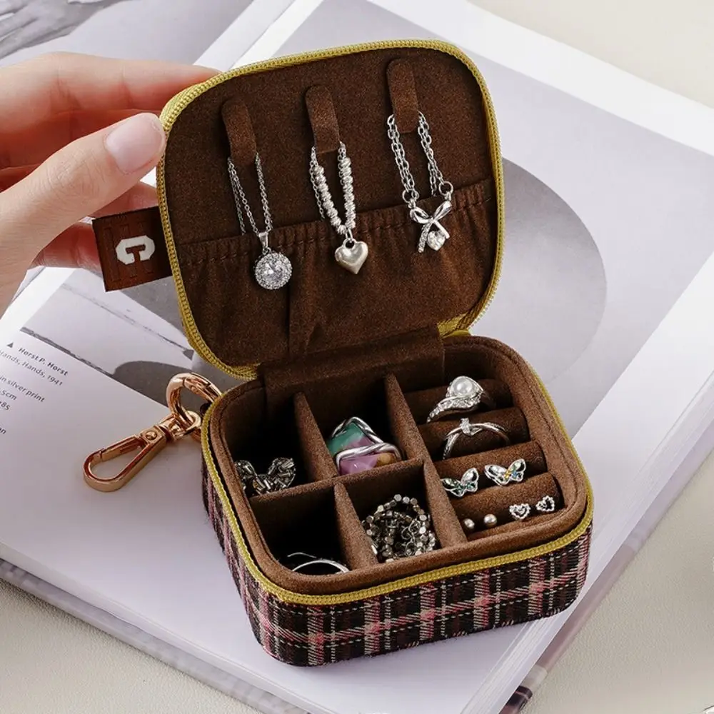 Portable With keychain Jewelry Storage Case Luxury Square Ring Box Grid pattern Lightweight Earrings Necklace Organizer Outdoors