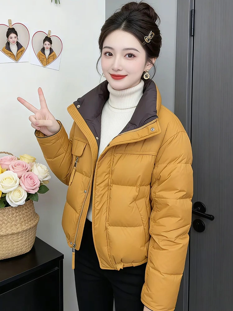 

Winter Thiened Warm Stand Collar down Cotton Jaet Women's Faionable Commute Sle Korean Loose Fit Polyester Fiber