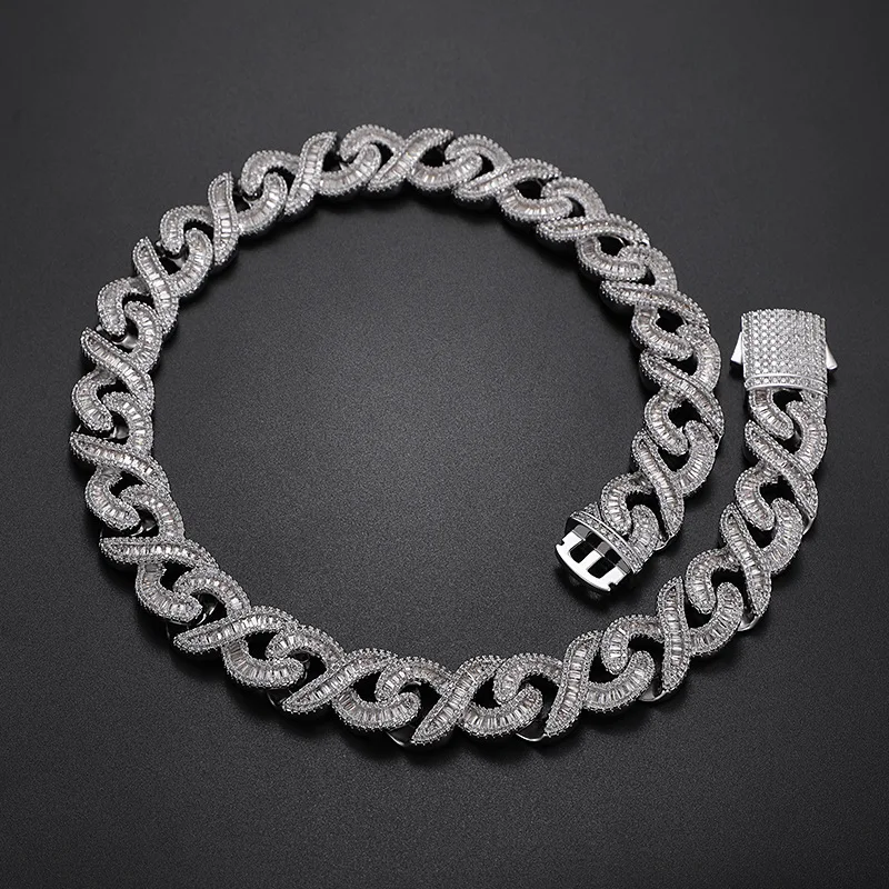 Hip Hop 5A CZ Stone Paved Bling Iced Out 14mm Solid Cuban Infinity Link Chain Chokers Necklaces for Men Rapper Jewelry