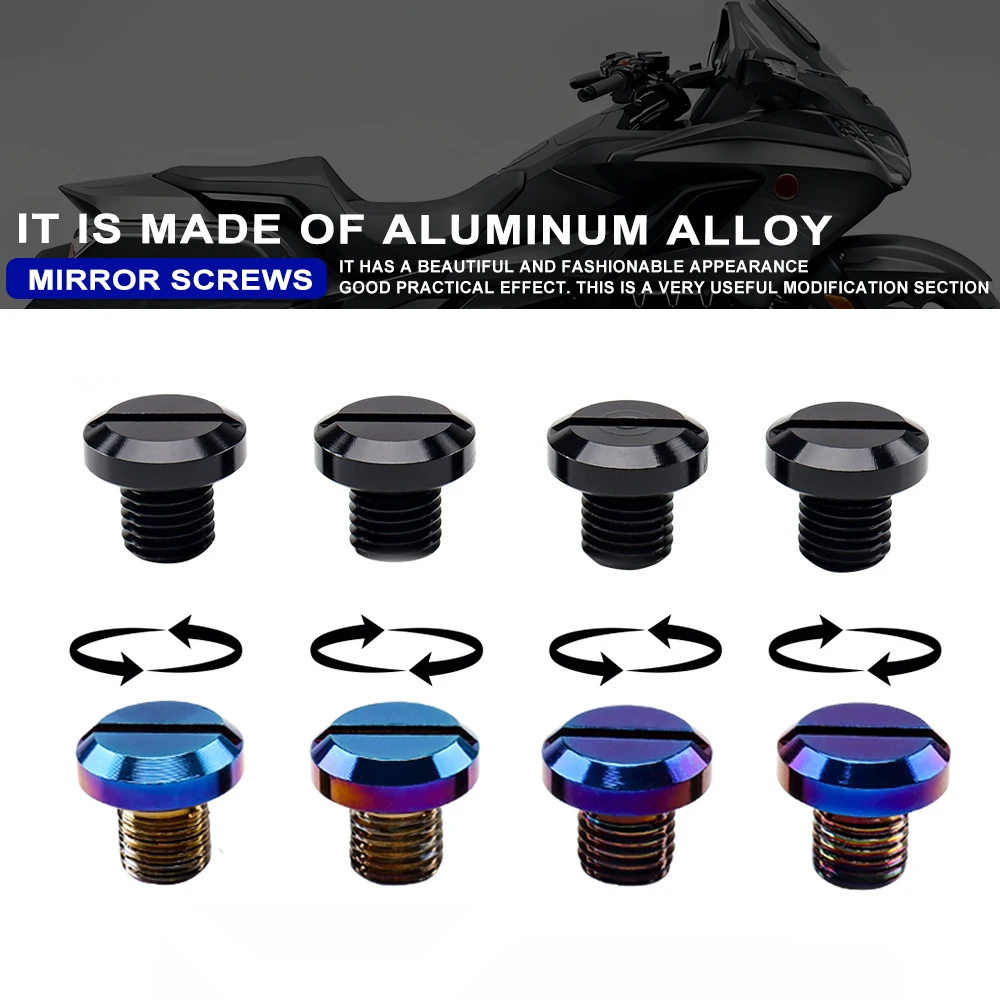 Motorcycle Universal Portable Rearview Mirror Screws Cap M10*1.25 Hole Plug Rust Proof Decorative 4PCS Aluminum Accessories