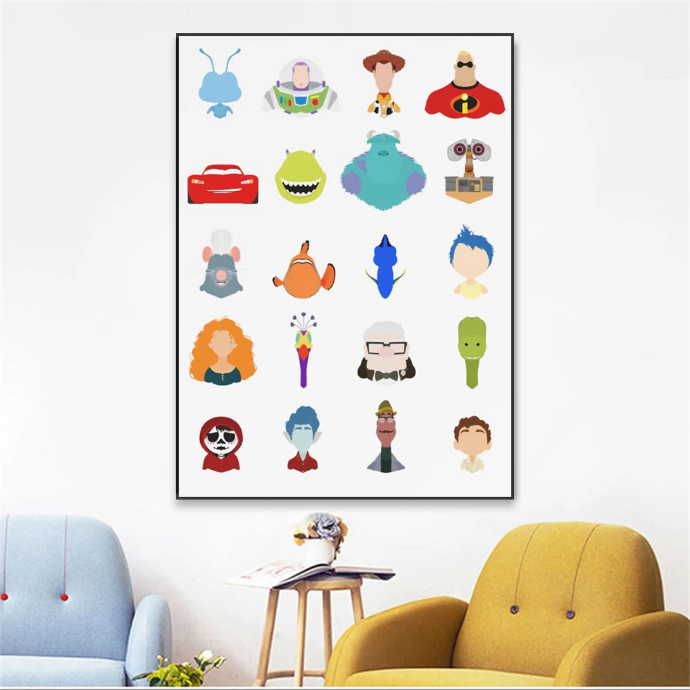 Minimalist Print Disney Movie Art Poster Inside Out Wall Art Canvas Painting Princess Toy Story Print Vintage Home Bedroom Decor