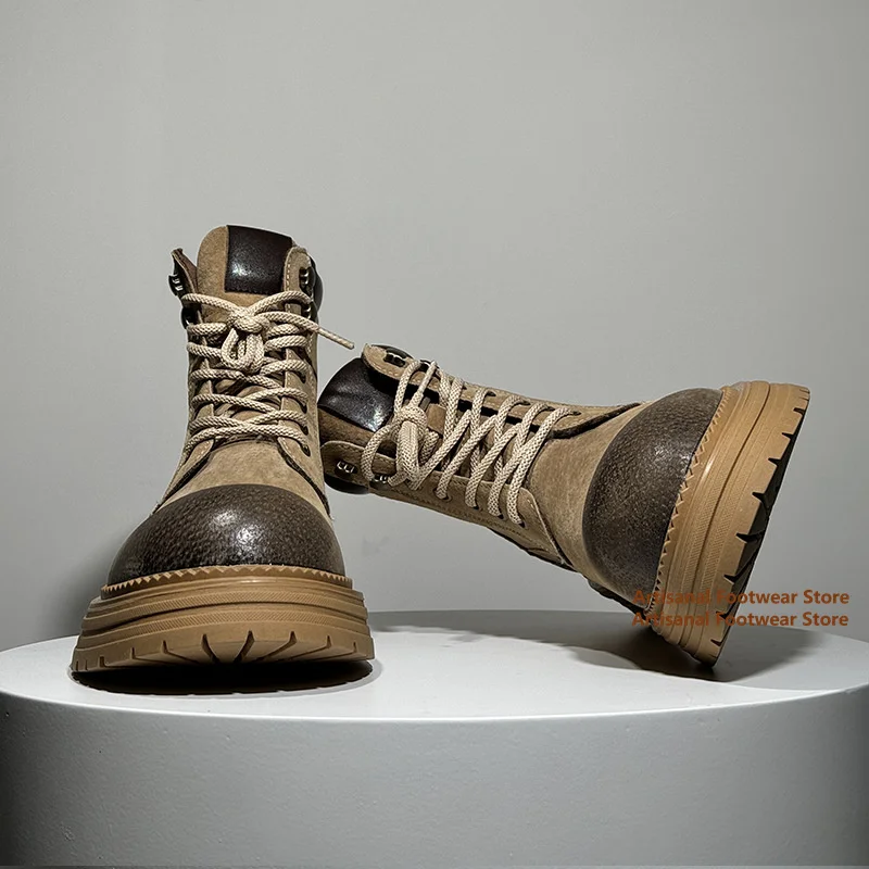 Thick-Soled Motorcycle Men's Boots Retro British Style Outdoor Leisure Hiking Workwear Ankle Boots Height Increasing Men Boots