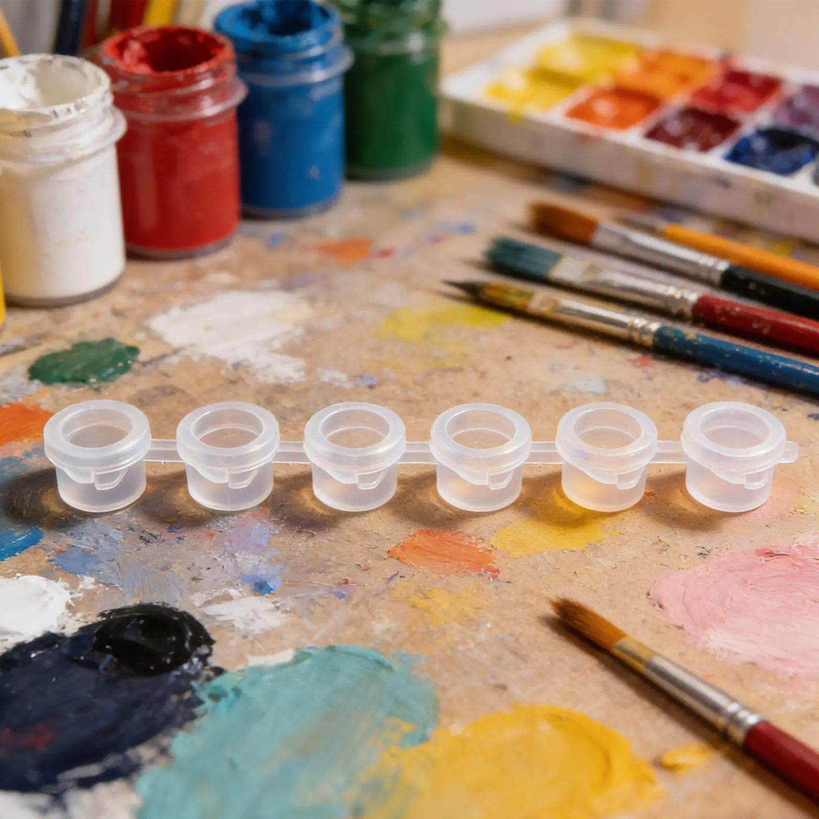 40個入り空の絵の具ポットストリップ、ポッドあたり3ml、pe素材、漏れ防止蓋付き、学校の美術用顔料容器