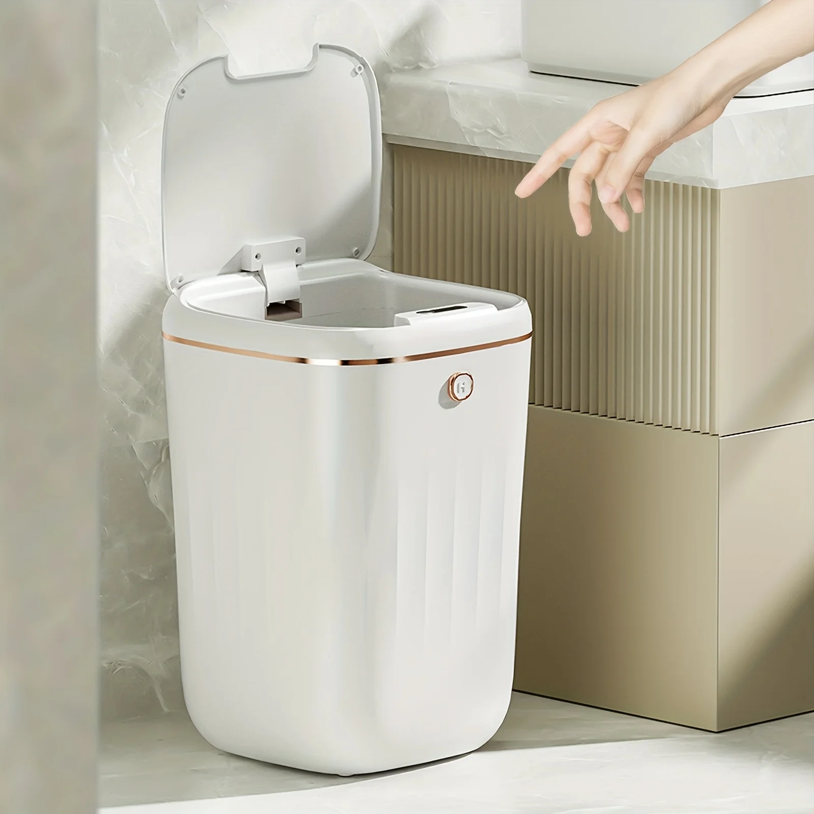 Smart Trash Can Inductive Cover Opening Press Button To Keep It On  Vibration Induction  Induction Switch   Electric Trash Can