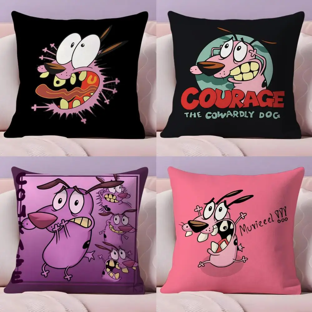 C-Courage Cowardly Dog Cushion Cover Plush Fabric Soft Double-Sided Printed Invisible Zipper Sofa Pillow Case Home Decor