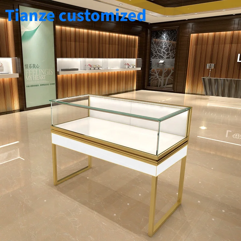 (Customized) fashionable jewelry stand showcase table jewellery with LED strip light stainless steel jewelry showcase f