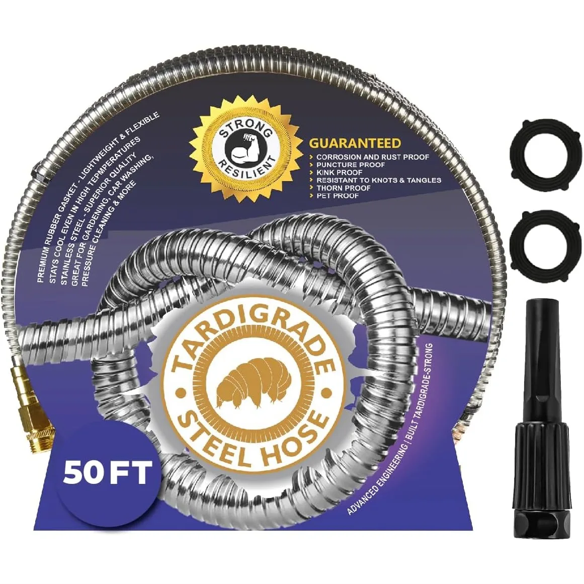 

50 FT Heavy Duty 304 Stainless Steel Garden Hose, No Kink & Tangle, Flexible, Lightweight, Rust Proof for Outdoor Lawn Yard