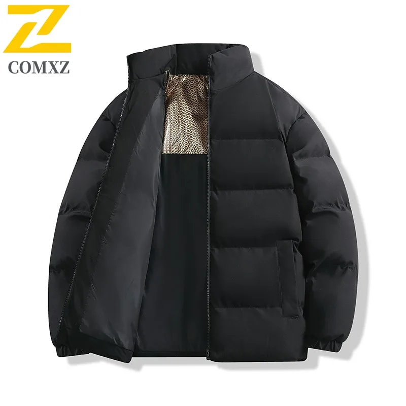 COMXZ 2025 Men Women Black Gold Graphene Padded Jacket Stand Collar Windproof Warm Backpack Style Hong Kong Fashion Couple