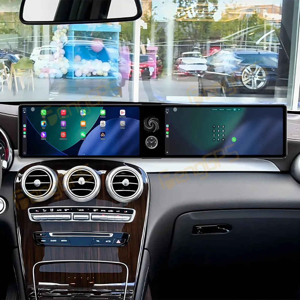 

Автомобильный радиоприемник CarPlay с двойным экраном 12,3 дюйма для Mercedes-Benz GLC 200 260 300 2015-2021, мультимедийный плеер с сенсорным экраном, GPS