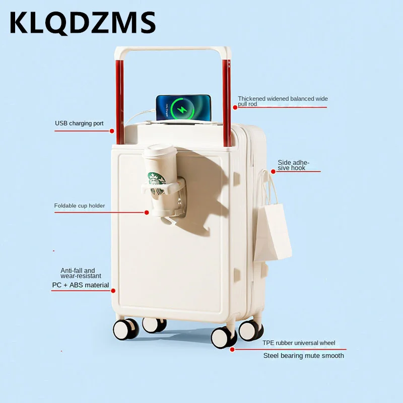 Klqdzms Koffer Met Bekerhouder Abs Trolley Case 20 Inch Usb Opladen Boarding Case 22 "24" Wielen Reistas Rollende Bagage