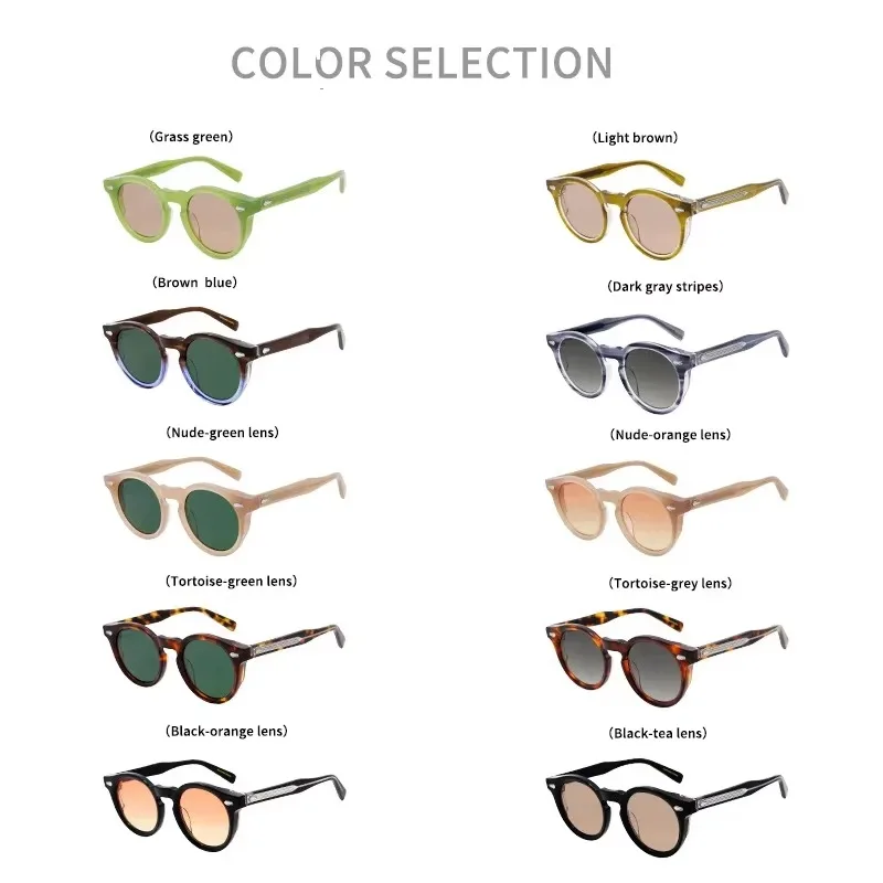 New Unisex Vintage Classic Brand Retro Acetate Sunglasses Fashion for Women Men Eyeglasses Round UV400 Outdoor GLASSES Female