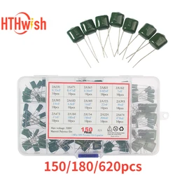 150/180/620PCS Polyester Film Capacitor Kit 100V 0.33NF-470NF 1nF 1.5nF 2.2nF 100nF 2A102J 2A333J 2A222J 2A392J 2A332J 2A822J