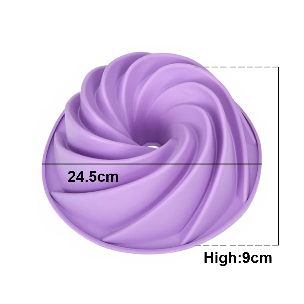 1PCS Large Spiral Shape Silicone Cake Mold Pan 3D Fluted Cake Mould Form Bread Bakery Baking Tools Bakeware