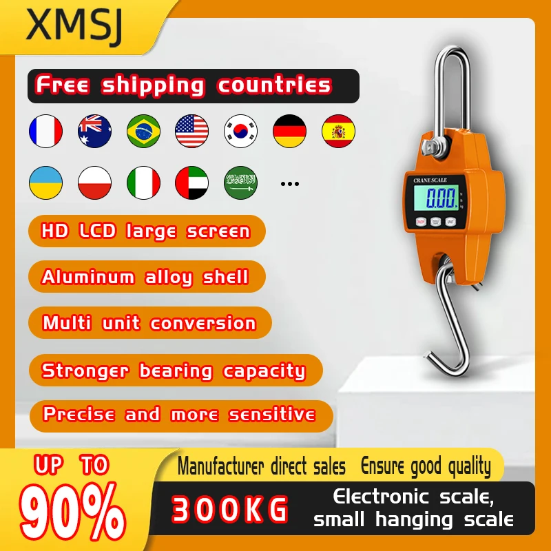 escala eletronica do guindaste pendurado ferramenta de pesagem digital lcd peso industrial pesado escala de gancho de aco inoxidavel 300kg 01
