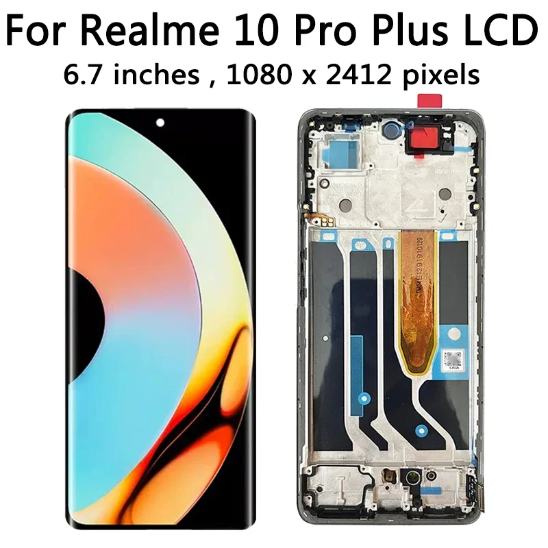 6.7“AMOLED For Oppo Realme 10 Pro+ Plus RMX3687 RMX3686 LCD Display Touch Screen Digitizer Assembly