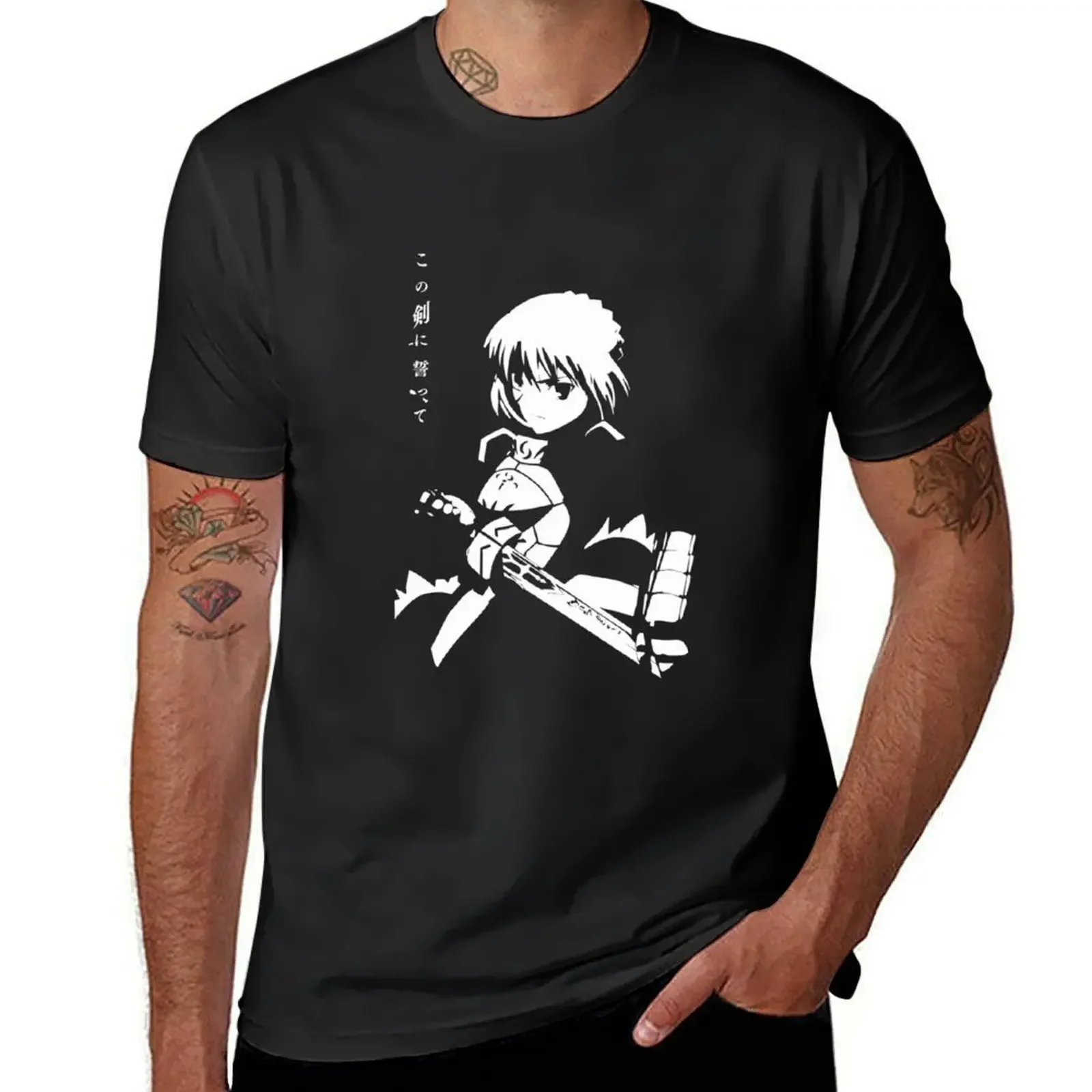 Saber Fate stay night Anime Fan art T-Shirt plus size clothes for a boy anime T-shirt men