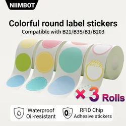 Niimbot-rollo de pegatinas sintéticas blancas para impresora de etiquetas portátil, rollos de pegatinas circulares redondas para imprimir, modelo B1, B21, B3S, 3 rollos