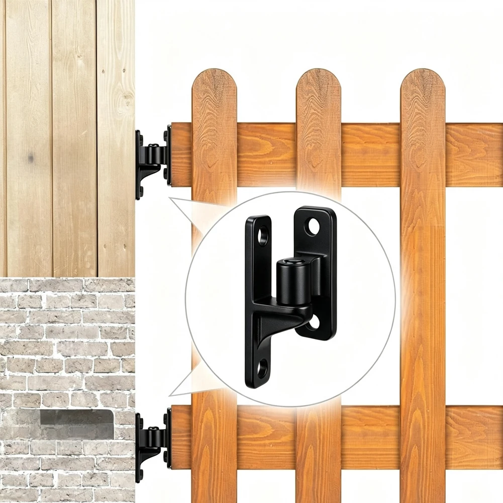 Wooden Gate Hinge Set Stainless Steel Gate Hinges Black 304 Grade Material Male And Female Parts Pre-drilled Holes