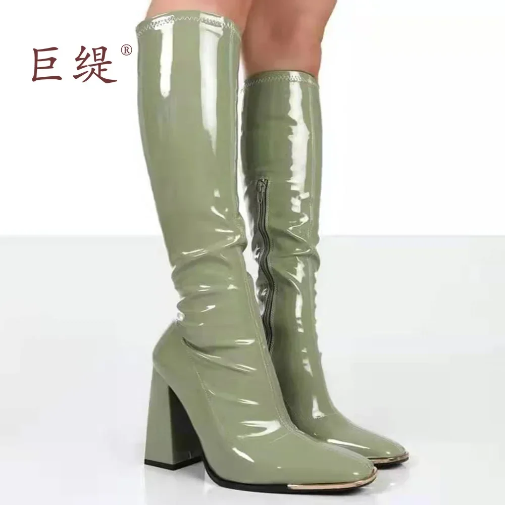 Shoes For Women Boots Fashion Classics British Style Mid-Calf Side Zipper Square Heel Square Toe Solid Party Women Shoes Black