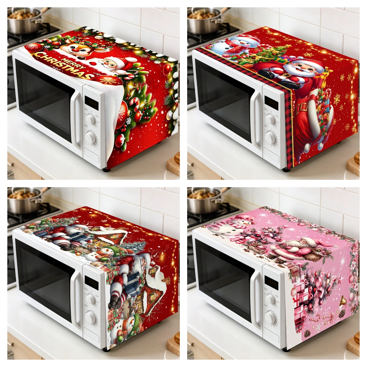 35x85cm Polyester Microwave Dust Cover Mixed Theme Oilproof Oven Dust Cover Easy to Clean Kitchen Decor Mat for Home Appliance