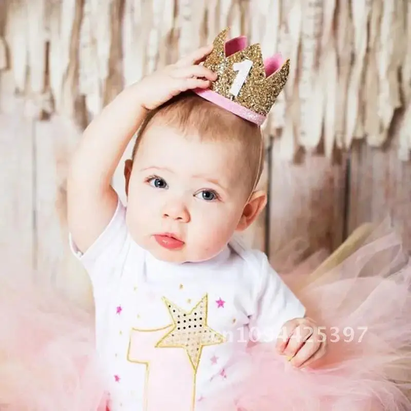 Birthday Crown Baby 1/2 1  Year Old Baby Shower Party Hat Headband Newborn Infant Toddler 1st Birthday Decoration Photo Prop