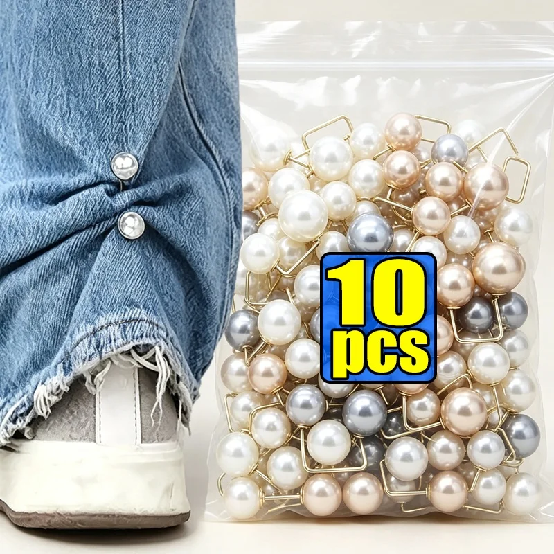 10pcs Pearl Brooch Detachable Adjustable Waist Clip Double Head Pin Multifunctional Tighten Waist Button Clothing Accessories