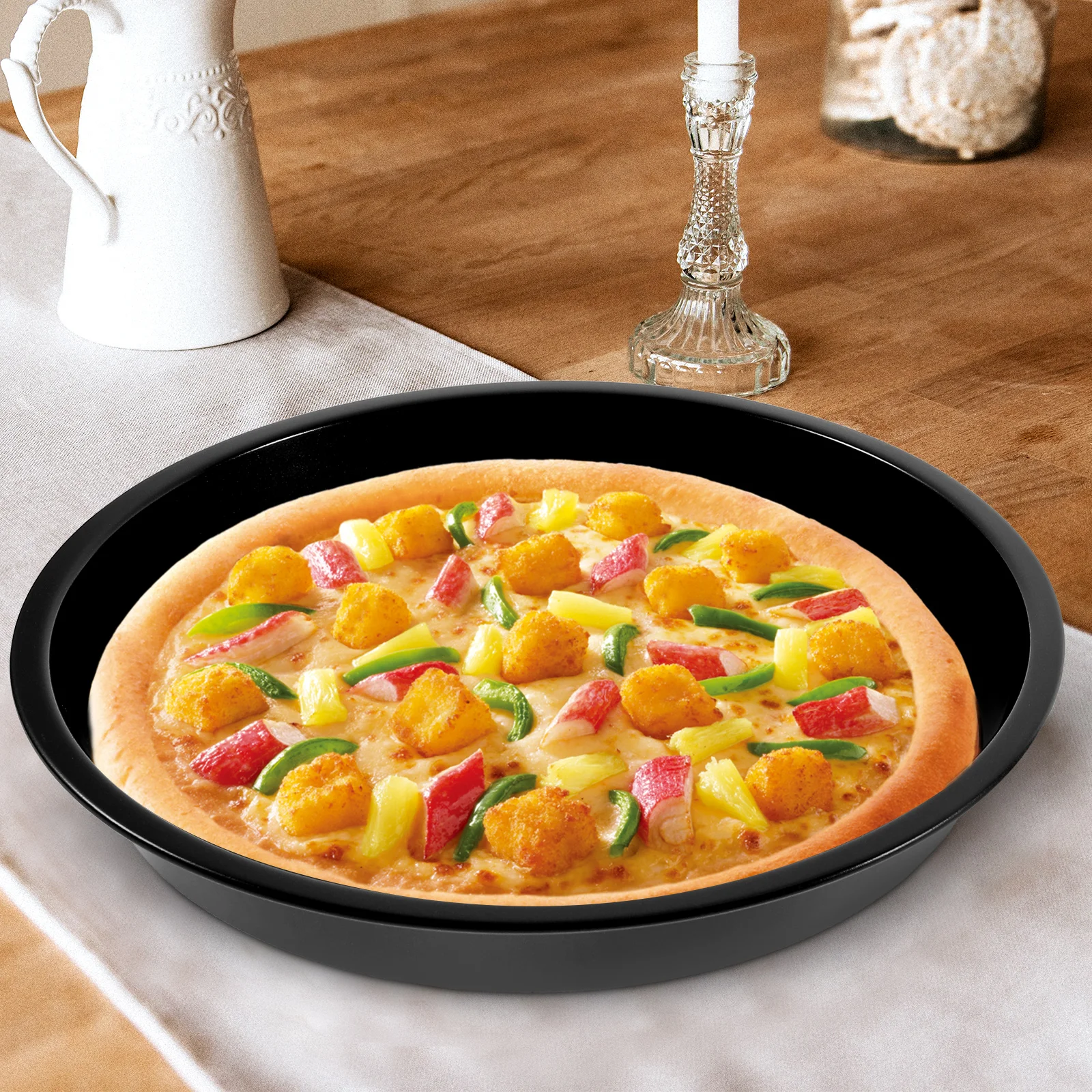 

Non Stick Pizza Tray Round Baking Pan 8 Inch Carbon Steel Oven Crisper Plate Cookie Cake Tray Seafood Grill Pans for Home