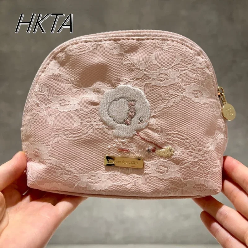 Bolso de estilo japonés para mujer, bolsa de cosméticos de encaje limitada para aniversario, bolso de mano pequeño de encaje Rosa Kawaii para mujer y Niña