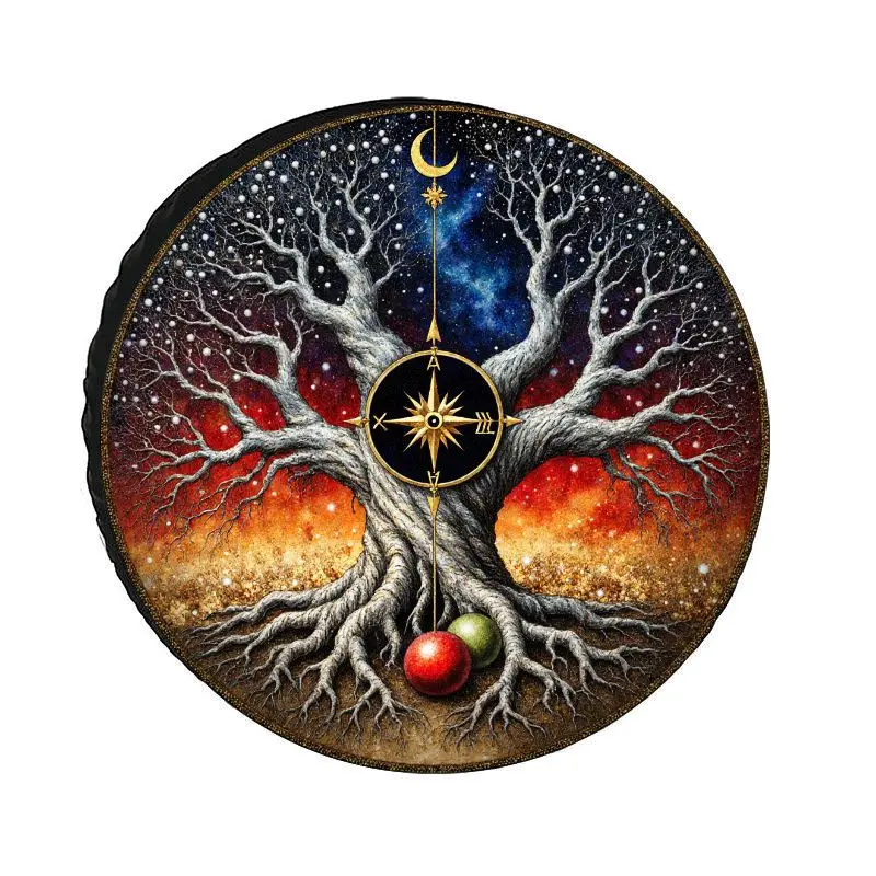 Polyester Tire Cover With A Cosmic Life Tree Compass Pattern, Dustproof, Sun-Resistant, And Wear-Resistant, Suitable For All Sea