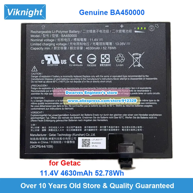 

Genuine BA450000 Battery 11.4V 4630mAh 52.78Wh for Getac BA450000 Laptop Battery