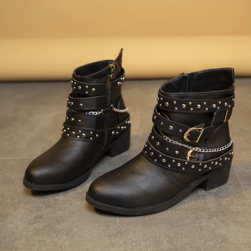 

Casual Mid-Calf Boots with Rivet Punk Style European And American Fashion Stylish Autumn 2025 New Boots for Women
