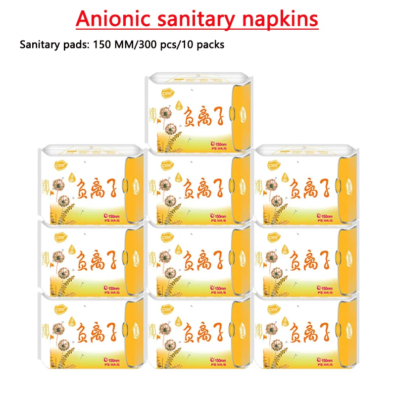 

10Pack=300Pcs Anion Sanitary Pads100%Cotton Anion Santitary Napkin Pads for Women Daily Use Panty Liners Ladies Sanitary Towel