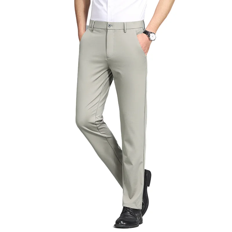 

Men's Ice Silk Dress Pants New Summer Fashion Solid Color Thin Mulberry Silk Blend Business Casual Trousers Commuter Office Wear