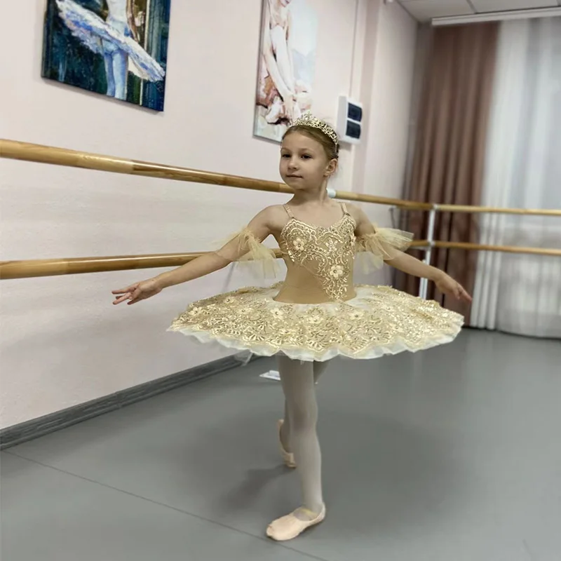 Customization Champagne Color Professional Tutu Child Swan Lake Costumes Kids Pancake Tutu Ballerina Dress Ballet Tutu For Girls