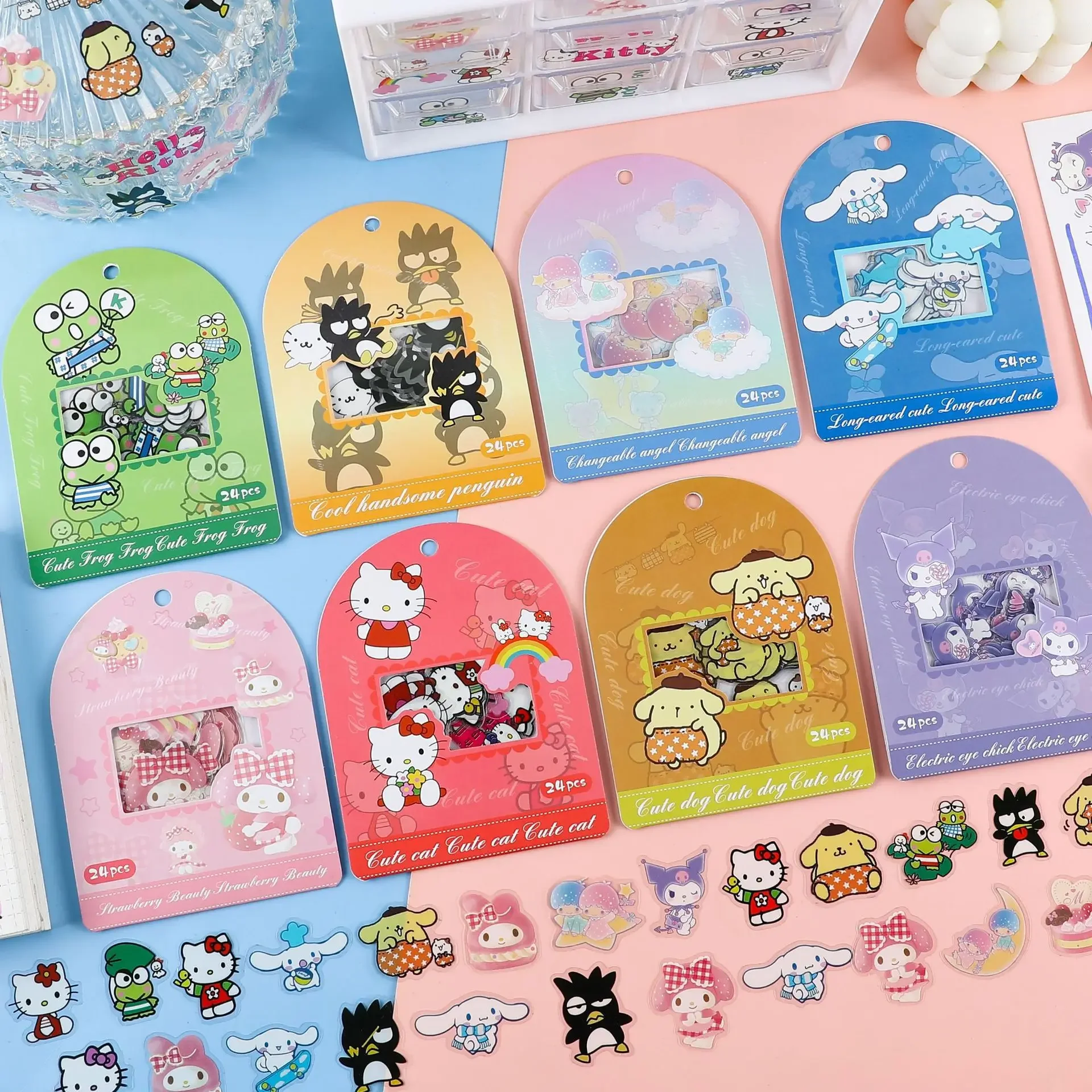 Cartoon Anime Cinnamoroll Melody Kitty Pochacco BADTZ-MARU Mikyo Pompompurin Little Twin Star Sanrio Series Handbook Sticker