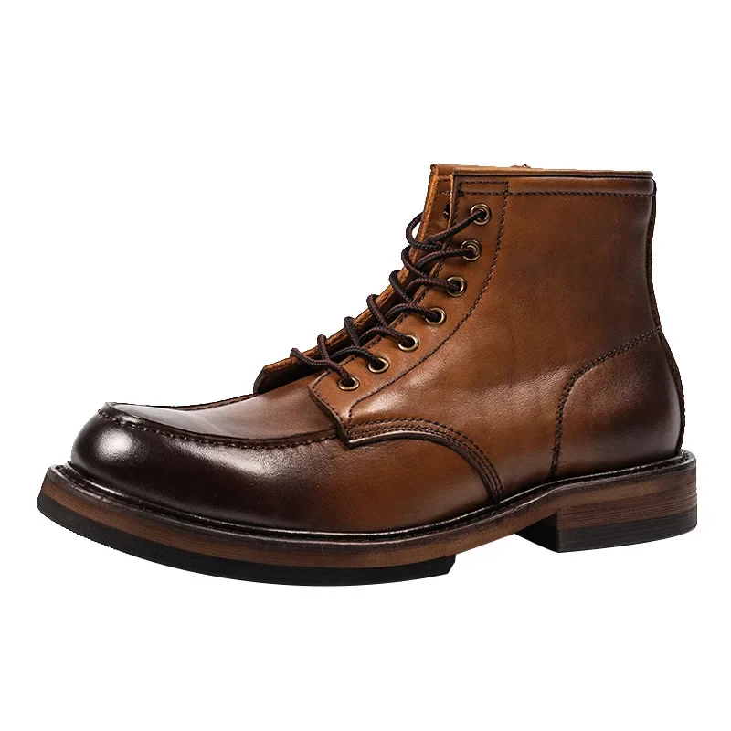 Motorcycle Ankle Boots Cow-leather Boots for Men