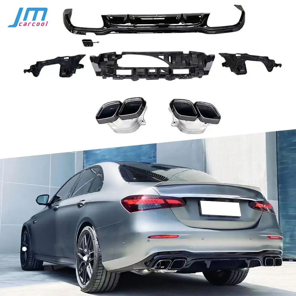 

W213 Rear Bumper Lip Diffuser with Exhaust Tips for Benz E Class E63 AMG Sport Bumper 2016-2021 Gloss Black Lip not standard