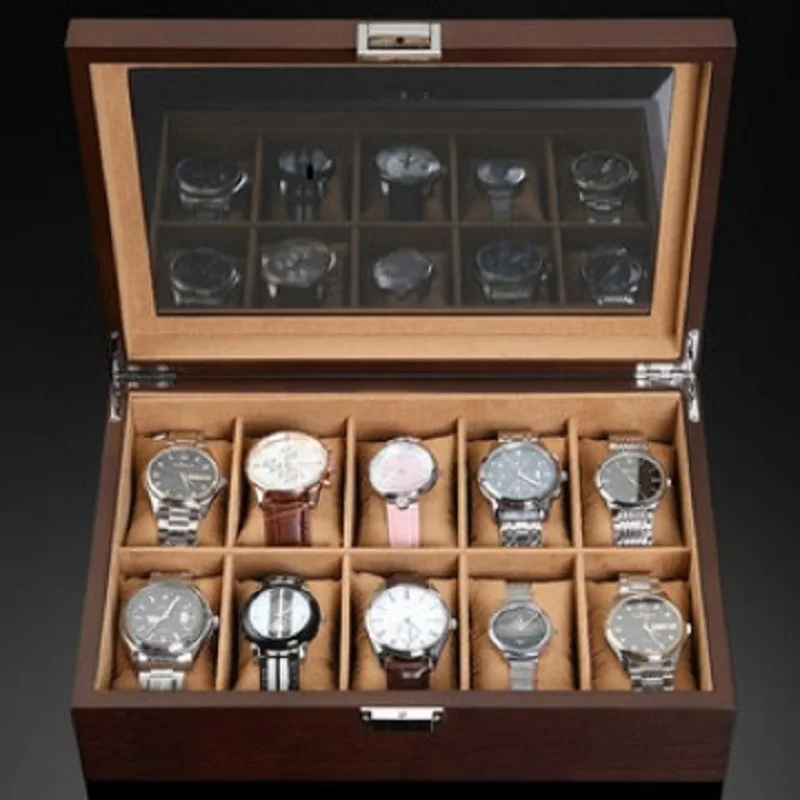 retro style black walnut wooden watch storage box transparent display box can store 10watches family collection birthday ho