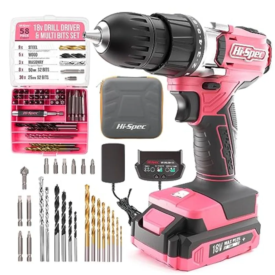 

Cordless Drill Set 18V Electric Drill with Battery And Charger Includes Driver/Drill Bit Set for Wood Steel and Concrete.In a C