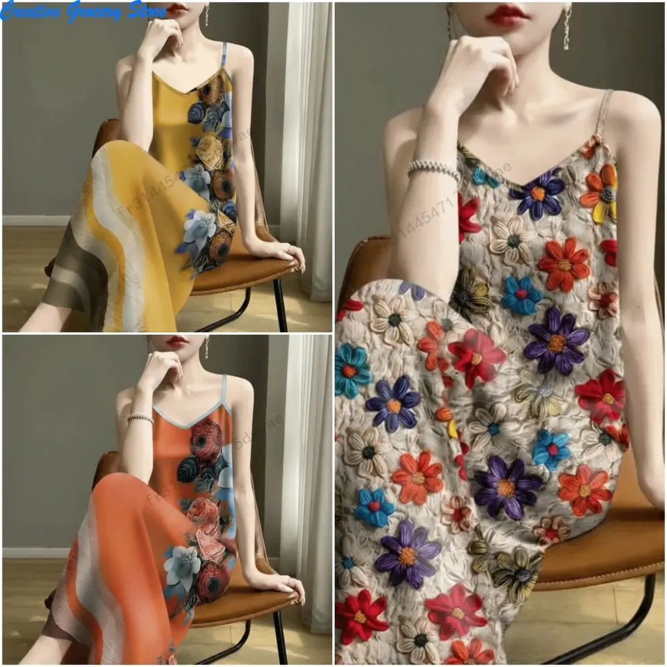 Vestido Bohemio Floral de Tirantes para Mujer 2026, Escote en V, Sin Mangas, Largo Medio, Casual de Verano para Playa, Tallas L-3XL 5