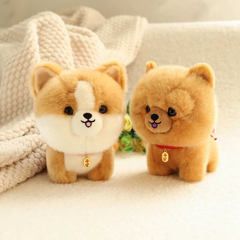 ZU Kawaii Teddy Pets realistico Fluffy Puppy Soft Doll Cute Small Chow Pomeranian Corgi Yorkie peluche con regalo di fascino per ragazza